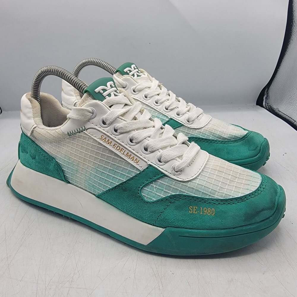 Sam Edelman Layla Womens 8.5M Green White Sneaker Shoes Walking Fashion Casual